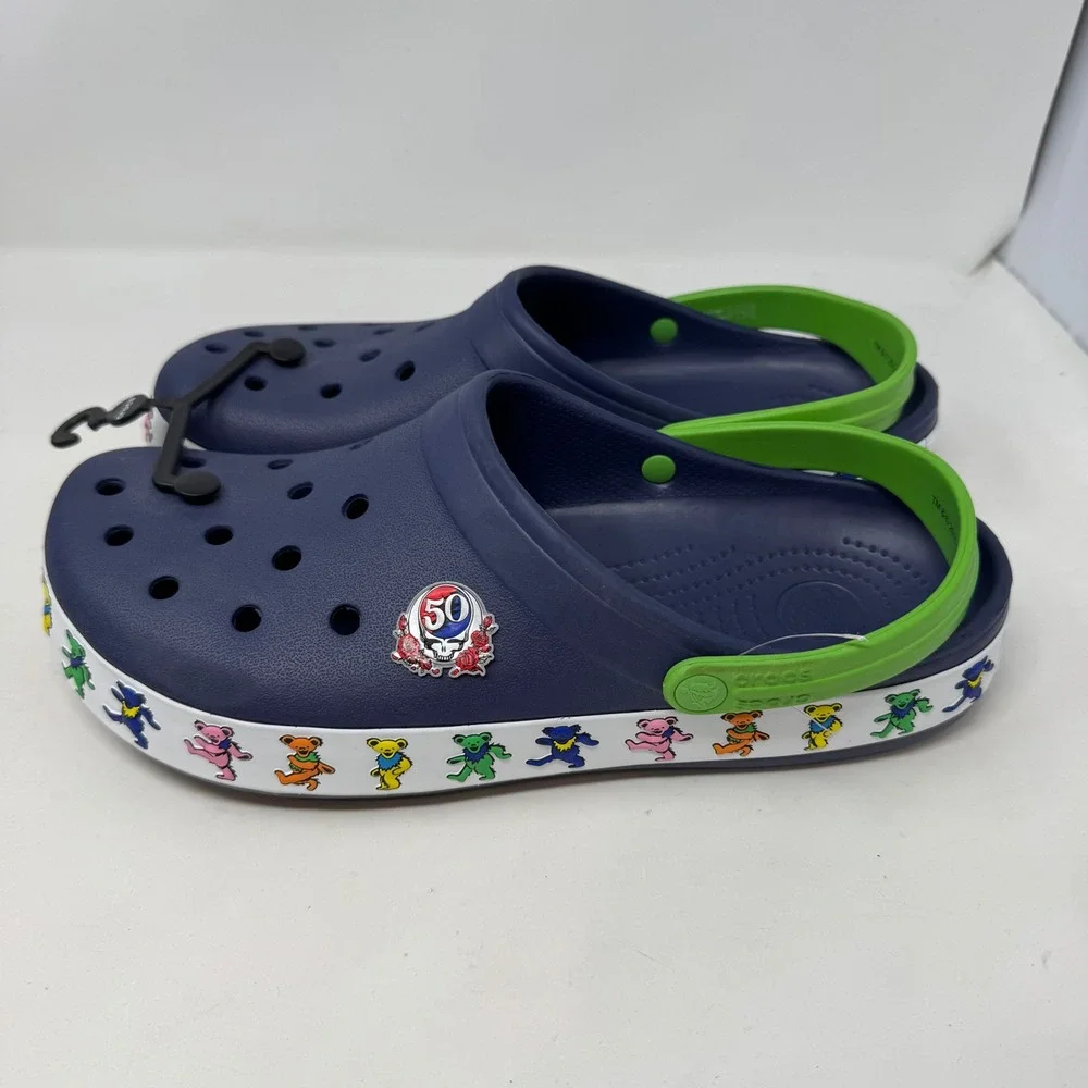 Crocs Grateful Dead 50th Anniversary Clogs Mens 12 Navy Blue Green‎ Dancing Bear